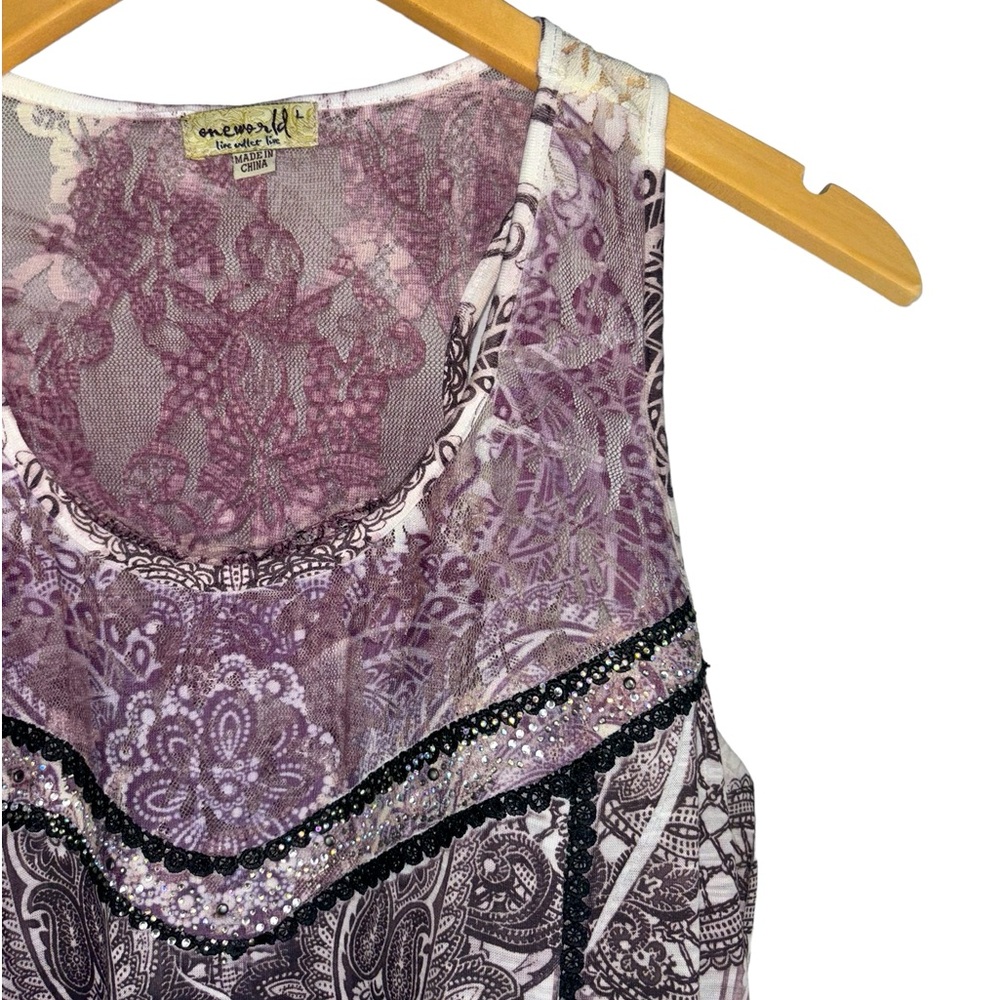 Like New One World Floral Boho Tank Top Large Pink Purple
